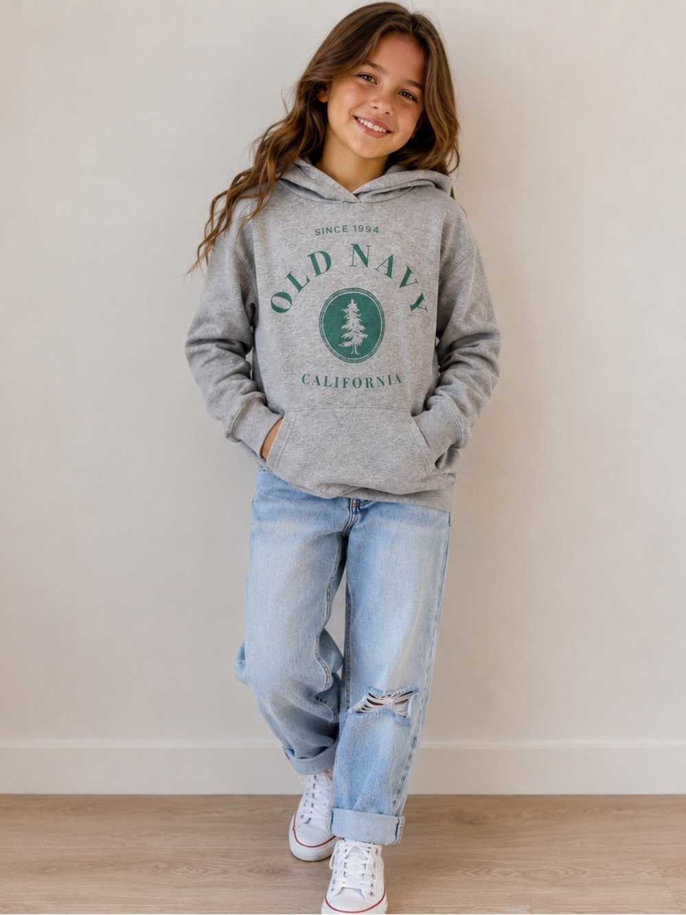 Old Navy Gray Hoodie with Green Logo